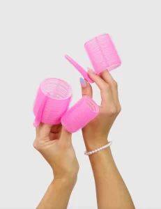 Trademark Beauty's pink velcro hair rollers. 